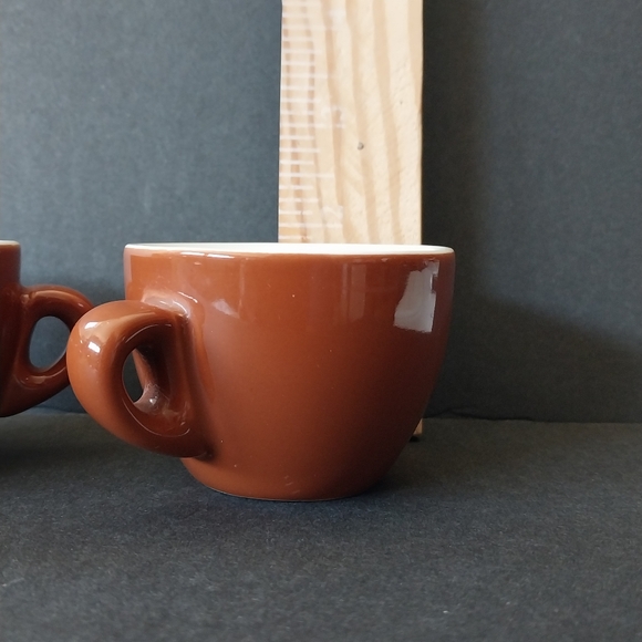 Pair Vintage Porcelain Classic Brown Bar Quality Espresso Cups, Nuova Point - Picture 6 of 9